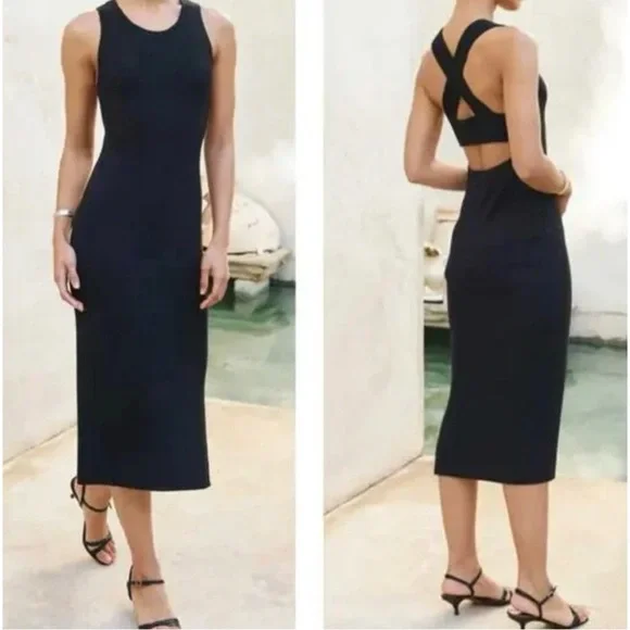 New AYR “The Vava” Black Ribbed Backless Midi Dress Size M - Picture 1 of 9